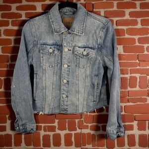 BLANKNYC Jean Denim Jacket Small Distressed Light Wash Frayed Hem Cropped Casual